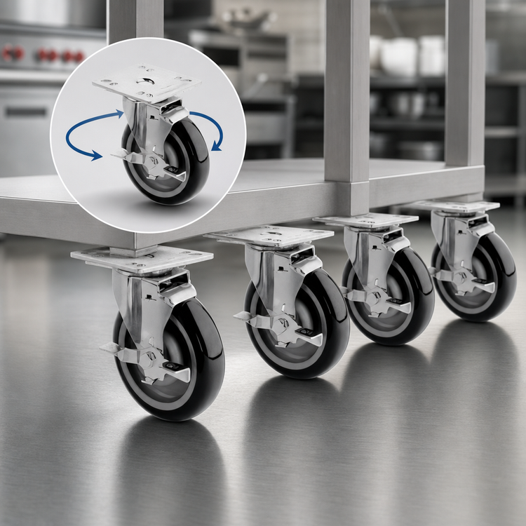 Product image #4 for Krowne Royal Series 5-Inch Swivel Plate Caster Set with Brakes, 220 lb Capacity Each