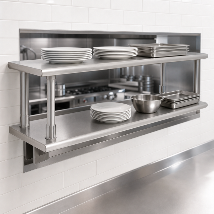 Product image #3 for Eagle Pass-Thru Wall-Mounted Shelf with Overshelf, 144-Inch W x 18-Inch D, 304 Stainless Steel