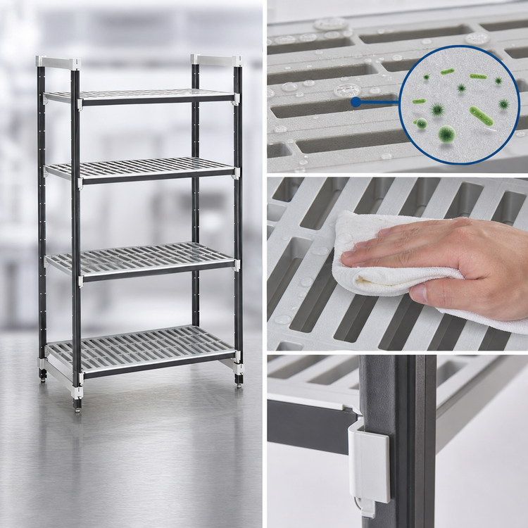 Product image #3 for Cambro Camshelving Elements XTRA 4-Tier Stationary Starter Unit, 21 x 30 x 72 Inches, Speckled Gray