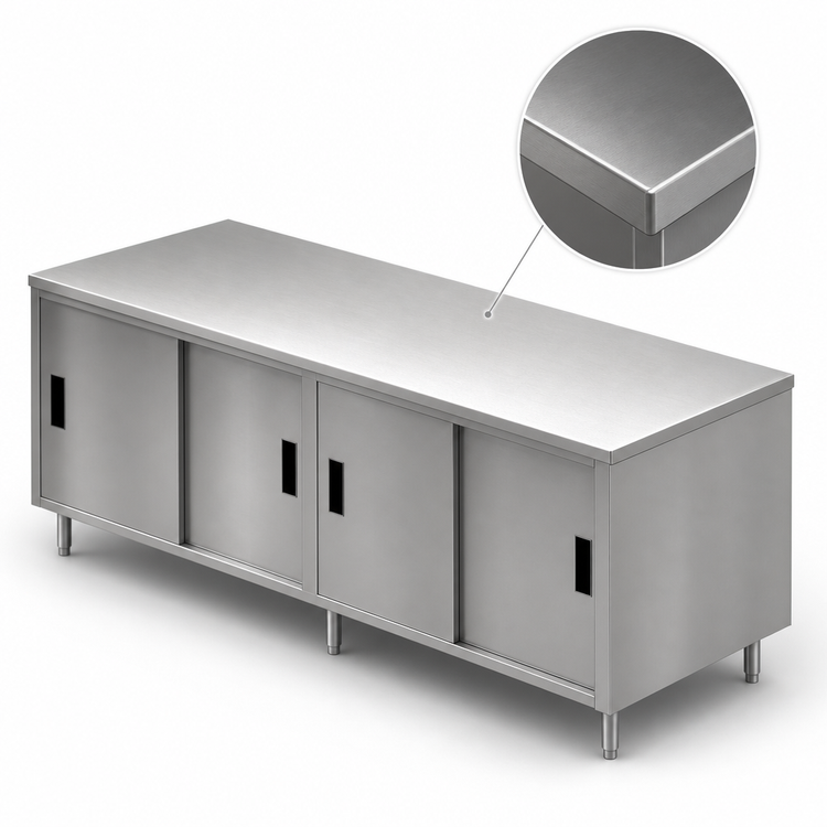 Product image #3 for BK Resources 96 Inch x 30 Inch Chef Table with Cabinet Base and Sliding Doors