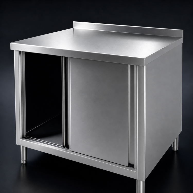 Product image #3 for Stainless Steel Enclosed Work Table Cabinet Base with Sliding Doors, 36 x 30 x 38 Inches
