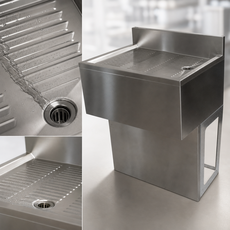 Product image #3 for BK Resources Freestanding Underbar Drain Board with Pedestal Base, 12 x 18 Inches
