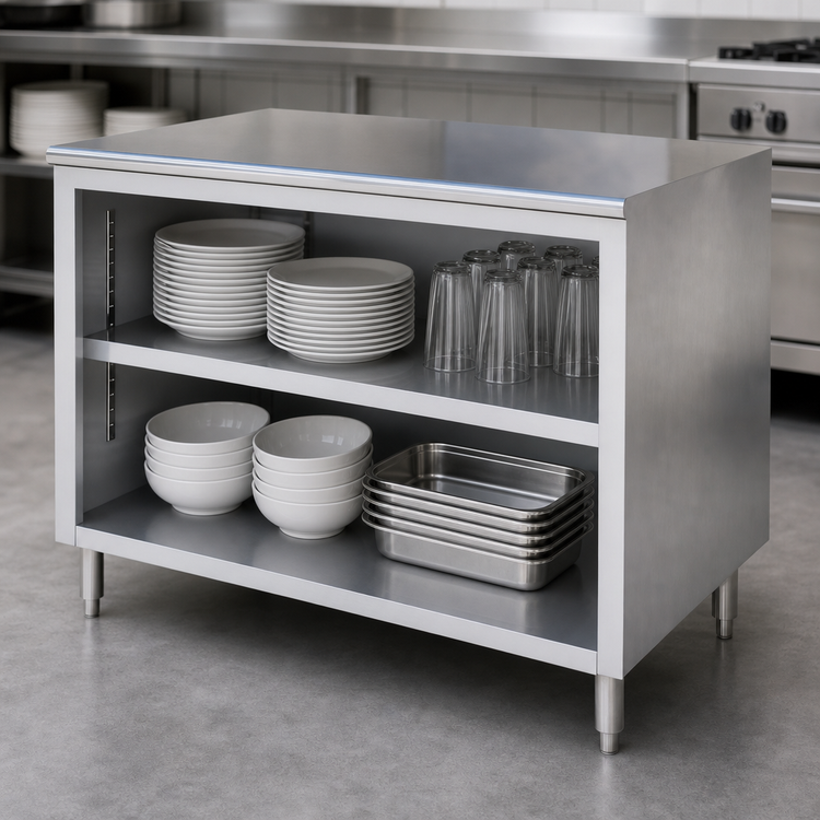 Product image #3 for Sapphire Manufacturing Open Front Enclosed Base Stainless Steel Dish Cabinet with Adjustable Shelf, 72"W x 30"D x 36"H