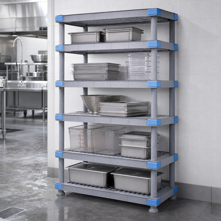 Product image #3 for Millenia Gray Polymer Stationary Starter Shelving Unit, 72 Inch W x 21 Inch D x 74 Inch H, 5 Shelves, 2,000 lb Capacity