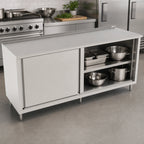 Thumbnail image #3 for John Boos 4CS6R1.5-24108 Enclosed Stainless Steel Work Table with Sliding Doors, 108 x 24 Inches, 16/300 Top, 1-1/2-Inch Rear Up-Turn