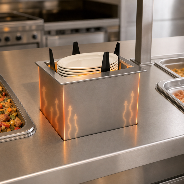 Product image #3 for Atlas Metal Heated Drop-In Oval Platter Dispenser with Enclosed Frame, Stainless Steel