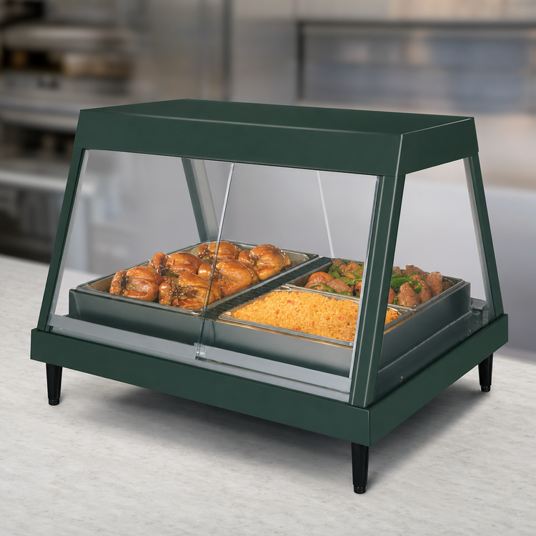 Product image #3 for Hatco Glo-Ray Heated Countertop Hot Food Display Case, Full-Service, Glass Front, 4-Pan Dual Shelf, Humidity