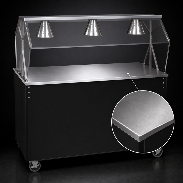 Product image #3 for Vollrath 2-Series Affordable Portable 46-Inch Mobile Solid Top Utility Station with Buffet Breath Guard, Lights, and Open Storage Base