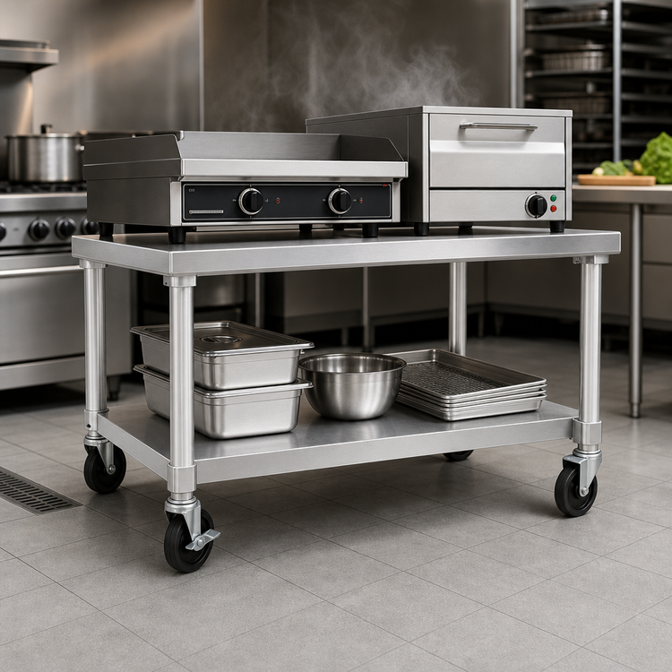 Product image #3 for New Age 60-Inch x 30-Inch Mobile Equipment Stand with Removable 12-Gauge Aluminum Top and Adjustable Undershelf