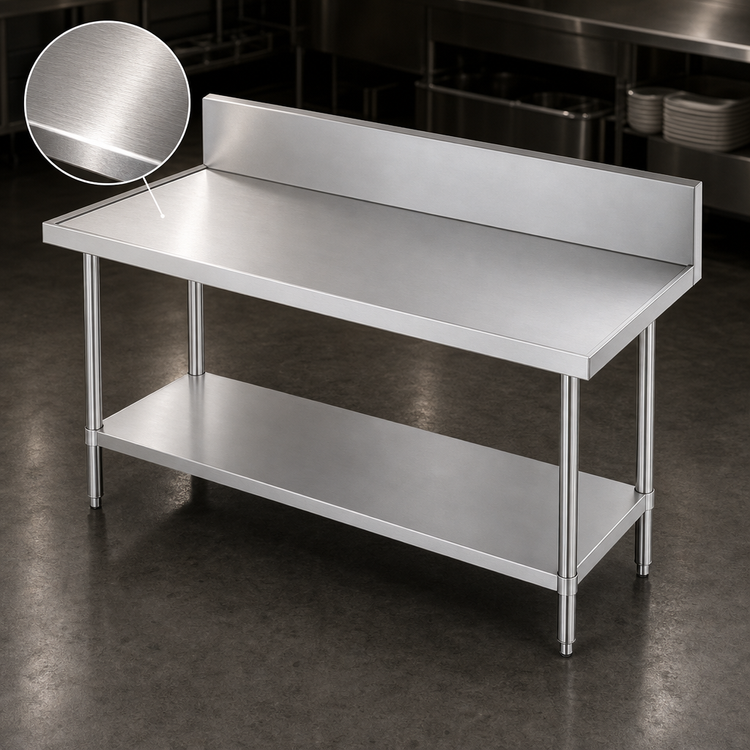 Product image #3 for Advance Tabco 48" x 36" 14-Gauge 304 Stainless Steel Work Table with 10" Backsplash and Adjustable Undershelf