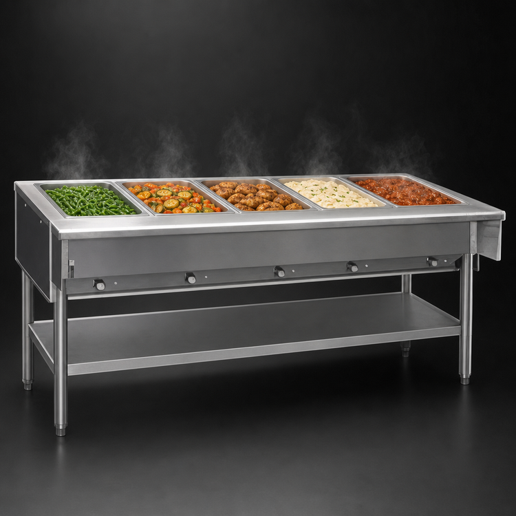 Product image #3 for Eagle Group 79-Inch Natural Gas Hot Food Table with 5 Dry Wells, Open Base and Undershelf