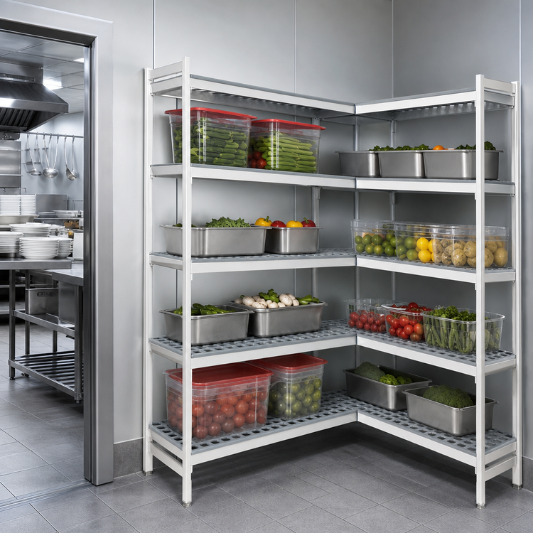 Product image #3 for Fermostock 4-Tier Corner Expansion Polymer Shelving Unit, 83-Inch H x 35-Inch W x 18-Inch D