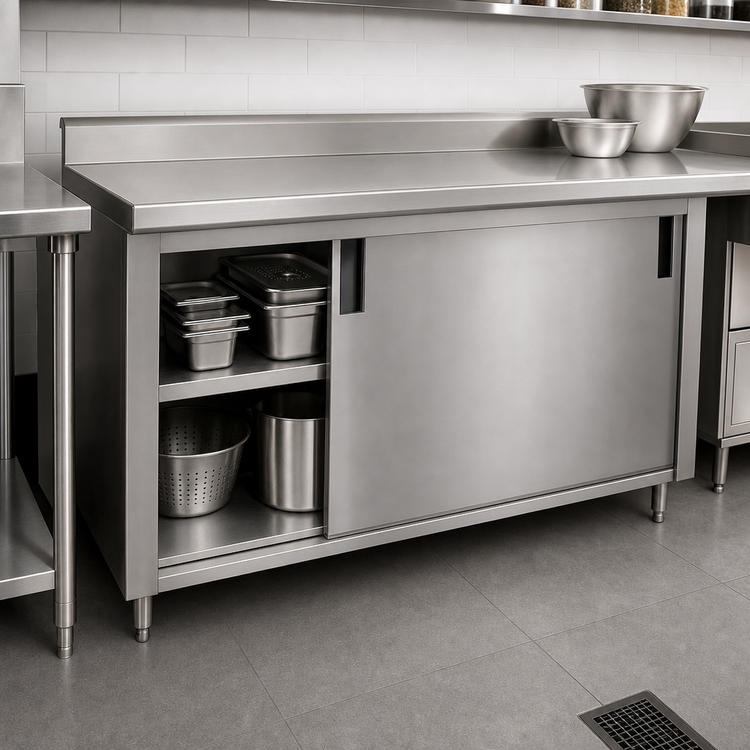 Product image #3 for Advance Tabco 120 in. x 24 in. Enclosed Stainless Steel Work Table with Cabinet Base and Sliding Doors