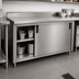 Thumbnail image #3 for Advance Tabco 120 in. x 24 in. Enclosed Stainless Steel Work Table with Cabinet Base and Sliding Doors