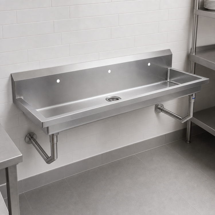 Product image #3 for John Boos Wall-Mount Multi-Station Hand Wash Sink, 60 Inch Wide, 3 Single Faucet Holes