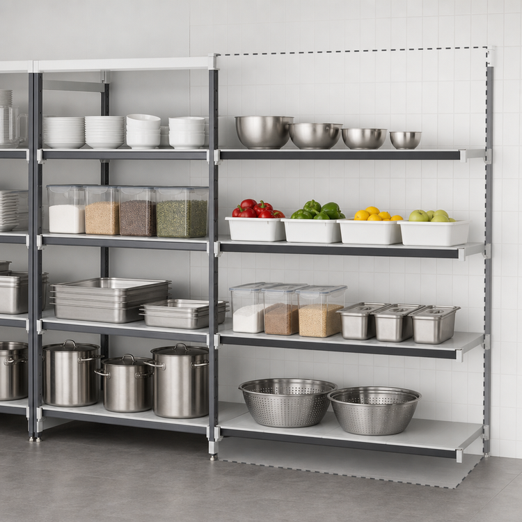 Product image #3 for Cambro Camshelving Elements XTRA Solid Stationary Add-On Polymer Shelving Unit, 21 x 72 x 84 Inches, 4-Tier, Speckled Gray