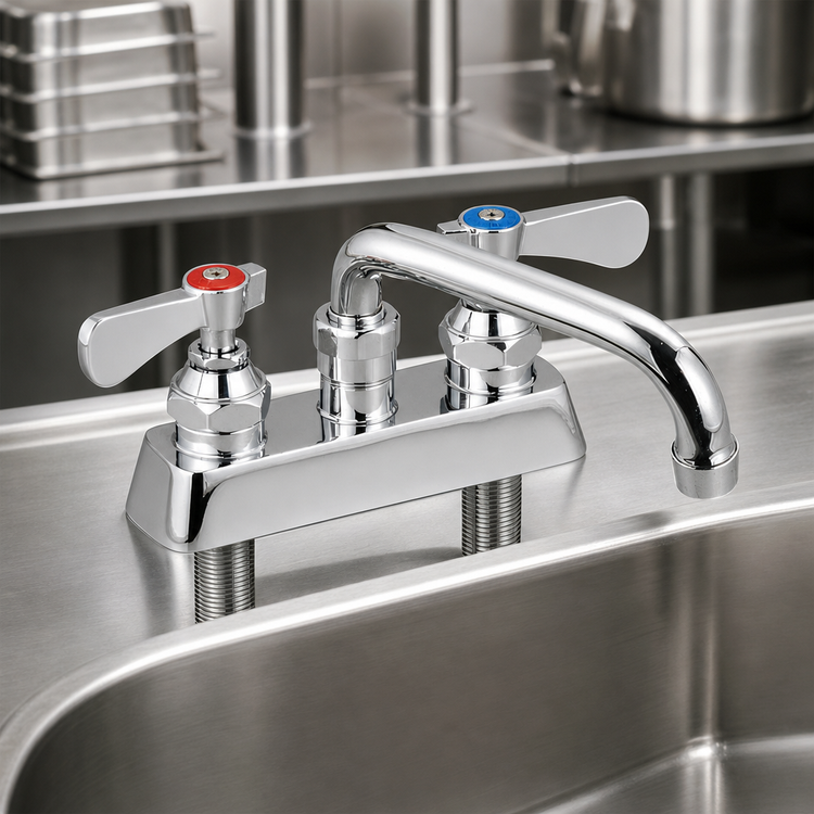 Product image #3 for OptiFlow Heavy Duty Solid Body Deck-Mount Commercial Faucet with 6-Inch Swing Spout, 4-Inch Centers