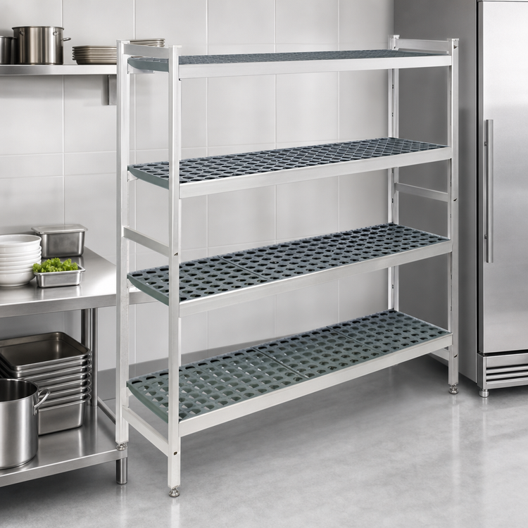 Product image #3 for Fermostock 4-Tier Stationary Perforated Polymer Starter Shelving Unit, 31 in W x 14 in D x 83 in H