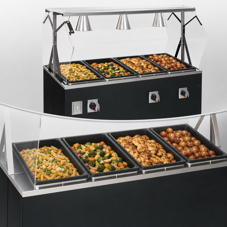 Product image #3 for Vollrath 2-Series Affordable Portable Deluxe 4-Well Mobile Sealed-Well Hot Food Station with Buffet Breath Guard