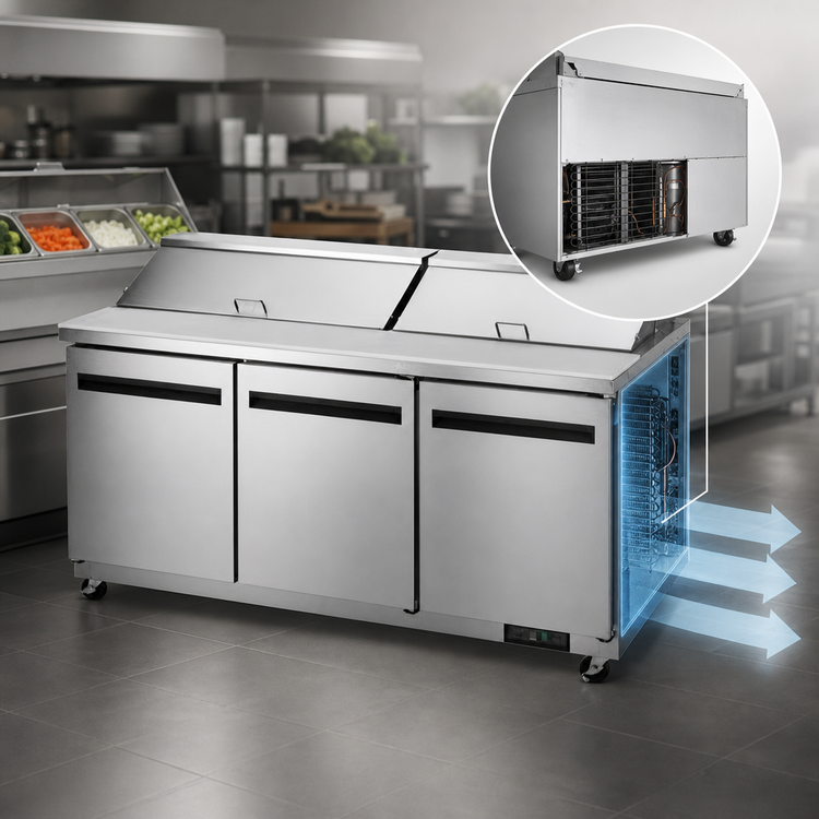 Product image #3 for Arctic Air AST72R Three-Section Refrigerated Sandwich/Salad Prep Table, 71-1/2-Inch Wide, 18 Cu. Ft.