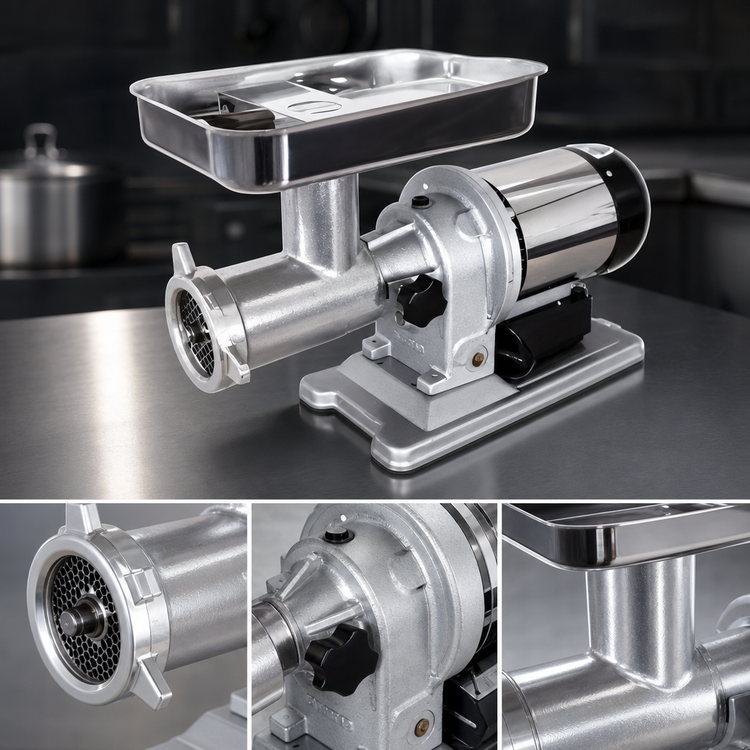 Product image #3 for Omcan Elite Series #32 Heavy-Duty Commercial Bench Electric Meat Grinder, 1.5 HP, Polished Aluminum, 110V