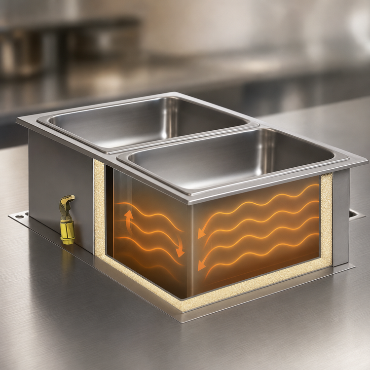 Product image #3 for Drop-In Modular/Ganged Heated Well for 2 Full-Size Pans, Wet or Dry, Insulated with Manifold Drains