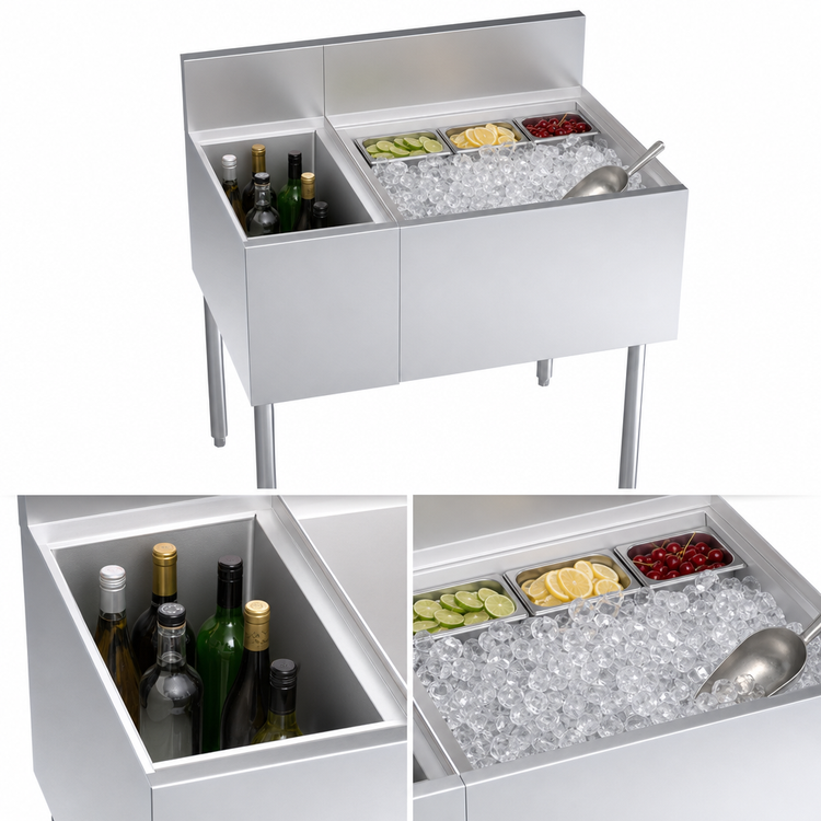 Product image #3 for Krowne Royal Series 36-Inch Underbar Multi-Station Ice Bin with Insulated Bottle Storage