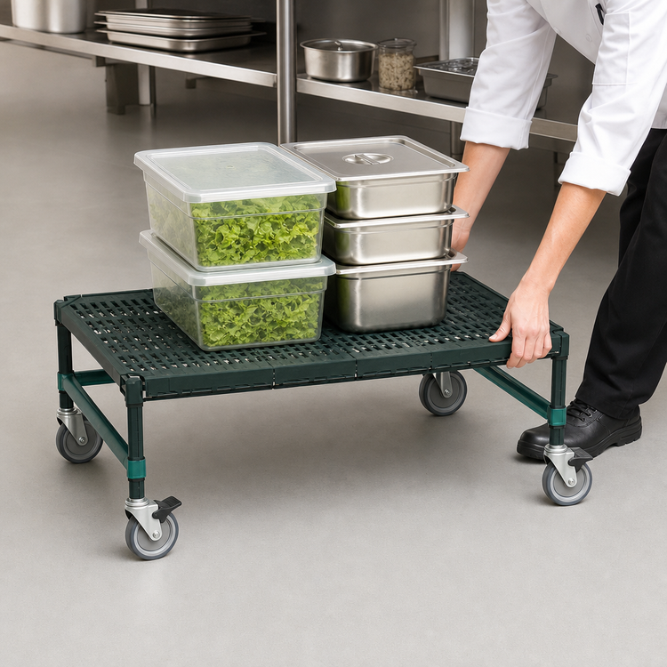 Product image #3 for QuadPlus Mobile Dunnage Rack with Casters and Louvered Polypropylene Mat, 36"W x 24"D x 14"H, 800 lb Capacity