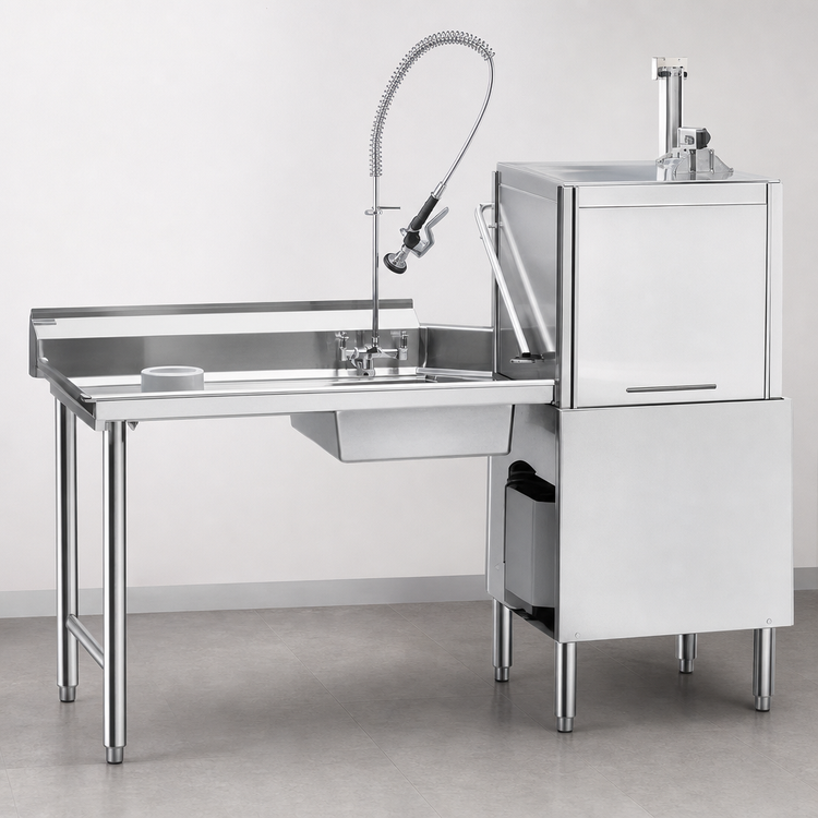 Product image #3 for Eagle Group Straight Soiled Dishtable with 20 x 20 x 5-Inch Pre-Rinse Sink, 96-Inch, Right-to-Left, Stainless Steel