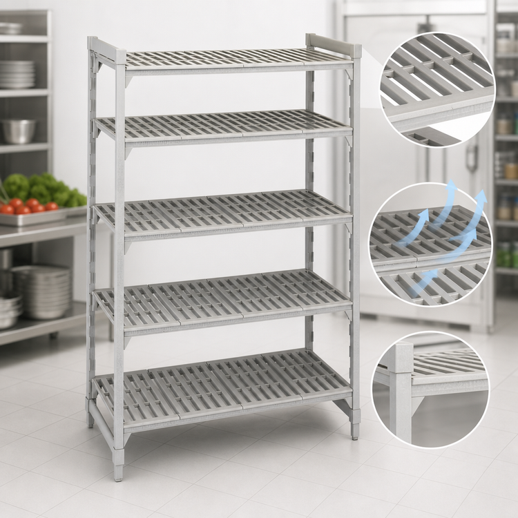 Product image #4 for Cambro Camshelving Premium 5-Tier Vented Stationary Starter Polymer Shelving Unit, 21 x 48 x 84 Inches, Speckled Gray