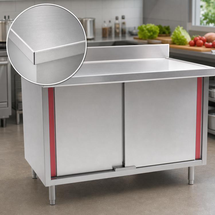 Product image #3 for Eagle Spec-Master Marine Series Enclosed Stainless Steel Work Table with Cabinet Base, Hinged Doors, and Backsplash, 60 x 30 Inch