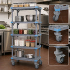 Thumbnail image #3 for Quantum Millenia QPM182474VS-5 Mobile Gray Polymer Shelving Starter Unit, 5 Open Grid Shelves, 24"W x 18"D x 74"H