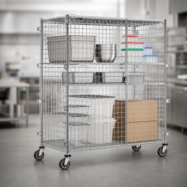 Product image #3 for Eagle Group QuadTruss Mobile Wire Security Cage with Dual Locking Doors, Chrome-Plated, 63-1/4 x 27-1/4 x 69 Inches