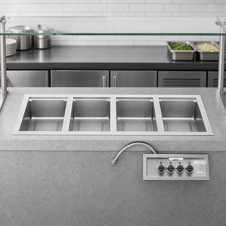 Product image #3 for Wells MOD-400T Top-Mount Built-In Electric Hot Well, 4 Full-Size 12" x 20" Openings, Wet/Dry