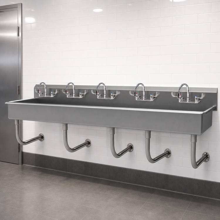 Product image #3 for Advance Tabco 100-Inch Wall-Mounted ADA-Compliant 5-Station Multiwash Hand Sink with 5 Faucets