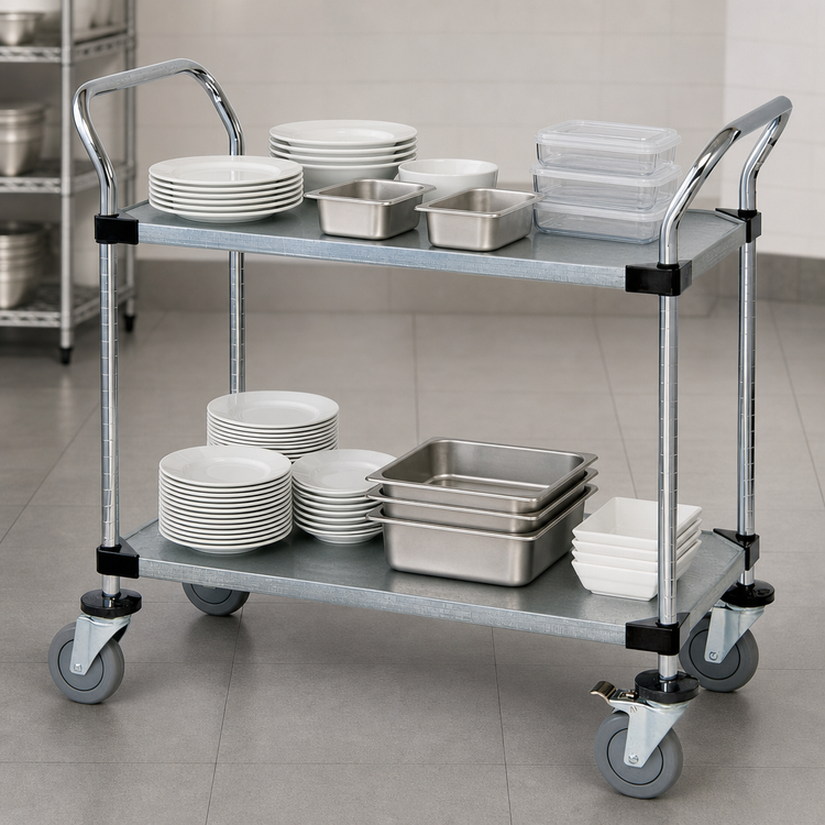 Product image #3 for Quantum 42 Inch x 24 Inch 2-Shelf 304 Stainless Steel Bus Cart with Solid Shelves