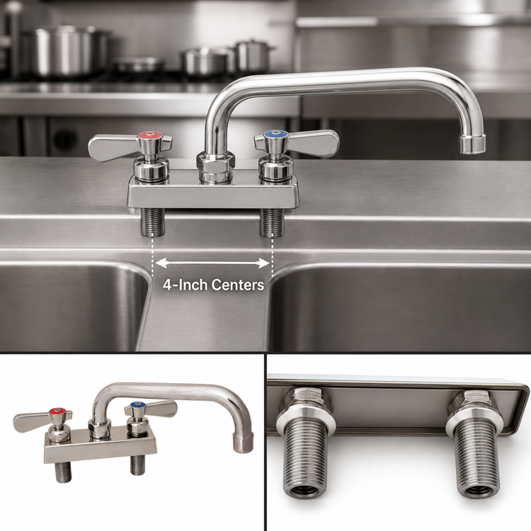 Product image #3 for BK Resources Evolution Series 4-Inch Centers Deck Mount Stainless Steel Faucet with 10-Inch Swing Spout
