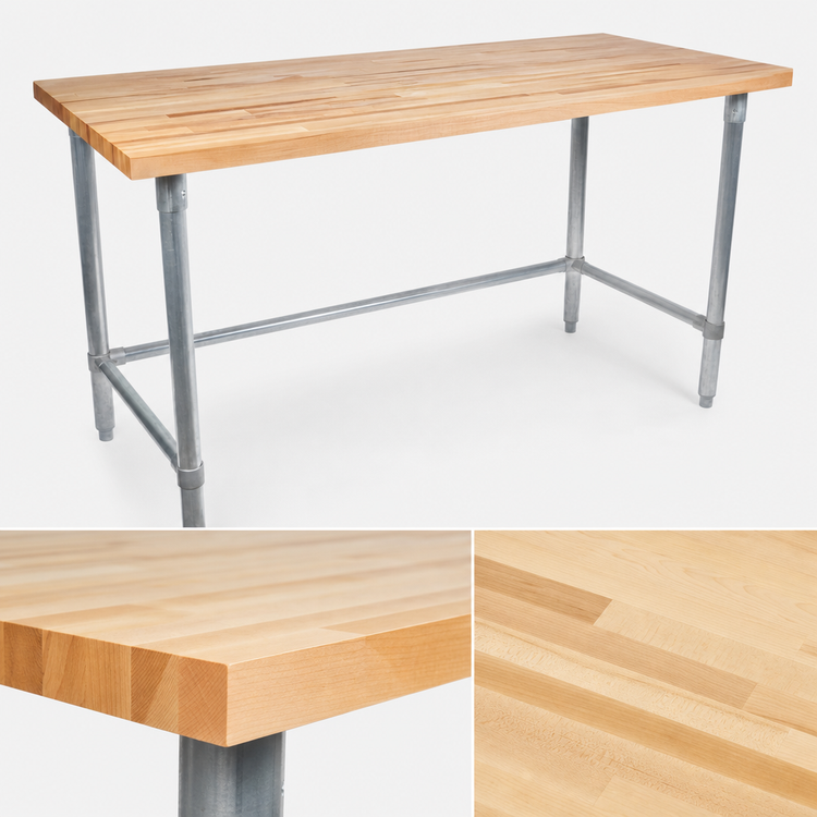 Product image #3 for John Boos 96" x 30" Wood Top Work Table with 1-1/2" Thick Edge-Grain Northern Hard Rock Maple Top and Galvanized Base