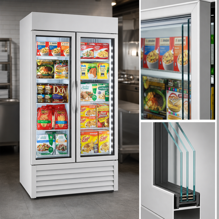 Product image #3 for 2-Section Glass Door Freezer Merchandiser, Self-Contained Bottom Mount, Hinged Doors
