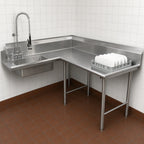 Thumbnail image #3 for Klinger's Trading DTS-3064L Corner Soiled Dishtable, Left-to-Right, 20 x 20 x 5 Pre-Rinse Sink, 59 x 64-Inch, 16-Gauge 304 Stainless Steel