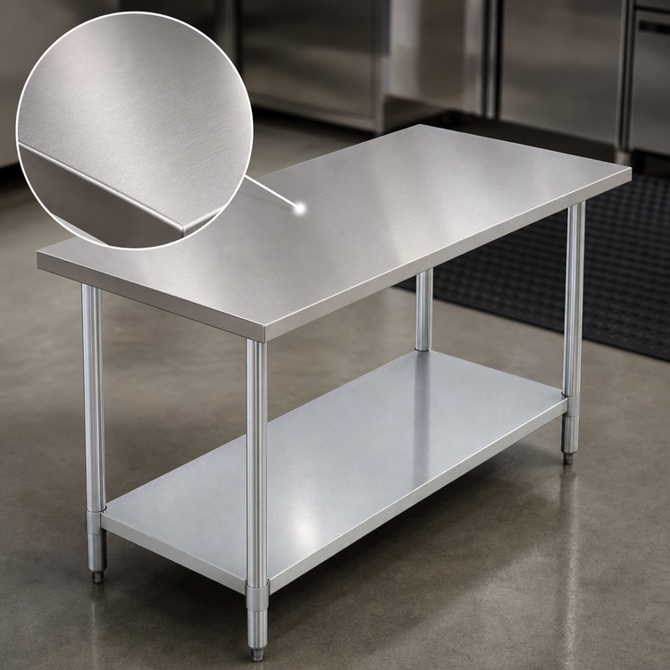 Product image #3 for Turbo Air 60-Inch x 24-Inch 18/430 Stainless Steel Flat Top Work Table with Galvanized Undershelf