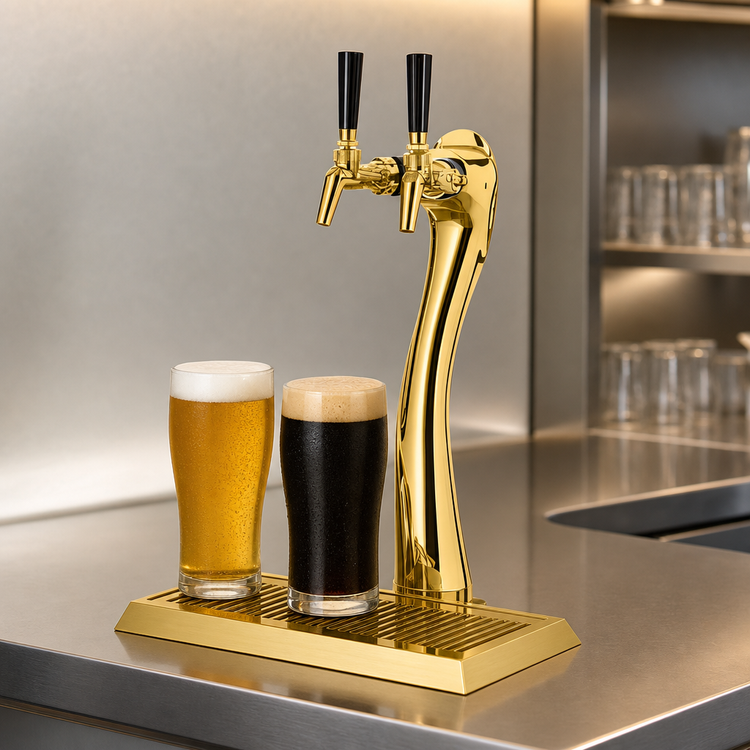 Product image #3 for Perlick Lucky Tower 2-Faucet Air-Cooled Direct Draw Beer Dispensing Kit, Polished Gold