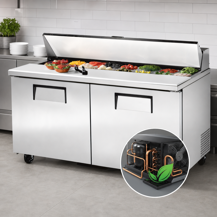 Product image #3 for True 60-Inch Two-Section Refrigerated Sandwich/Salad Prep Table with Solid Doors and 16-Pan Top