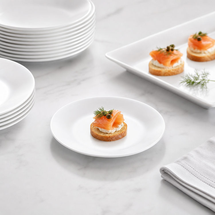 Product image #3 for Corelle Essentials Round Vitrelle Glass Appetizer Plate, 6-3/4 Inch, White, Case of 36