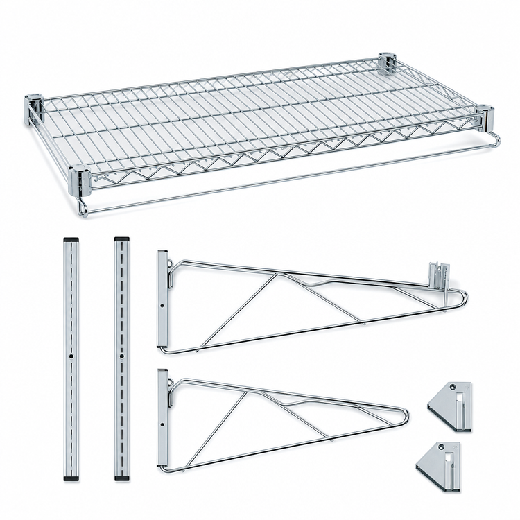 Product image #3 for Quantum Cantilever Single Shelf Wall-Mount Kit — 30 Inches W x 14 Inches D Wire Shelf, Gray Epoxy Antimicrobial (NSF)