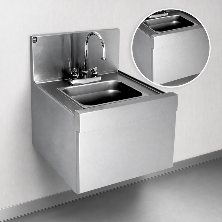 Product image #3 for Eagle Group Spec-Bar Wall-Mounted Stainless Steel Hand Sink with Gooseneck Faucet, 14" x 15"