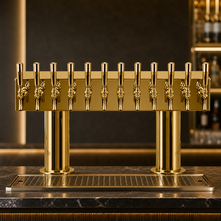 Product image #3 for Micro Matic Double Pedestal 12-Faucet Countertop Draft Beer Tower, PVD Brass, Glycol Cooled