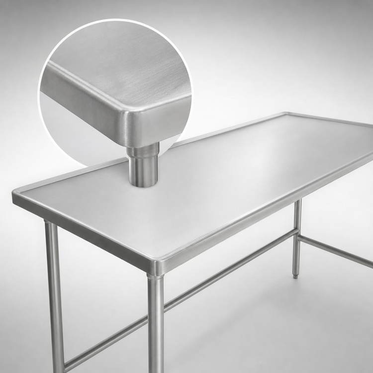 Product image #3 for Advance Tabco 108-Inch x 48-Inch 304 Stainless Steel Flat Top Open Base Work Table with No-Drip Edge