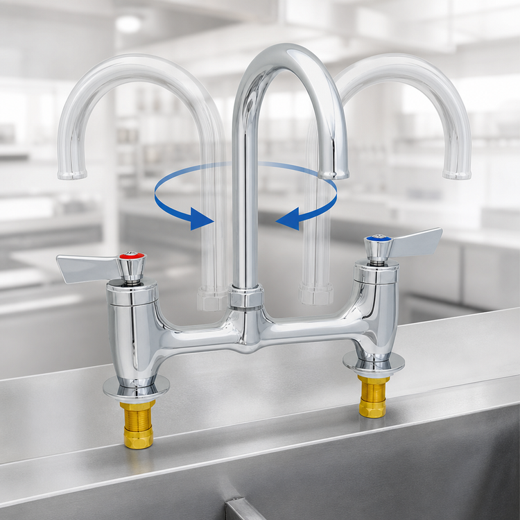 Product image #3 for Fisher Low-Lead Brass Deck-Mount Manual Faucet with 12-Inch Swivel Gooseneck Spout, 8-Inch Centers and Lever Handles