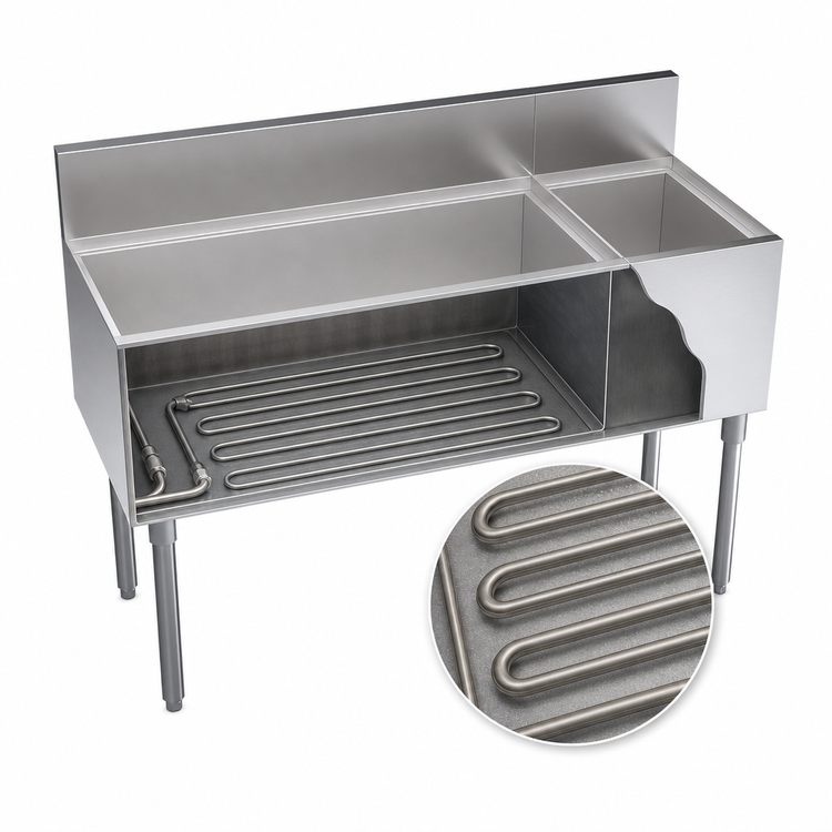 Product image #3 for Krowne Royal Series 48" Underbar Combination Ice Bin with 10-Circuit Cold Plate, Left Ice Bin and Right Bottle Well